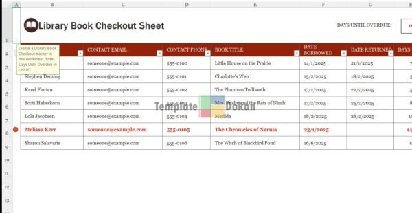 Library Book Checkout Sheet